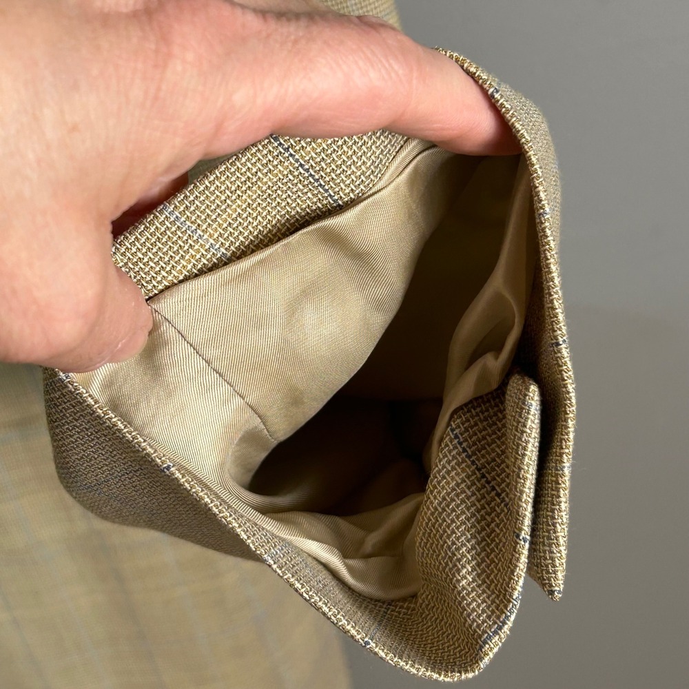 Canali Sport Coat Mens US 48R IT 58R Tan Windowpane Lightweight Wool Italy - Picture 4 of 15